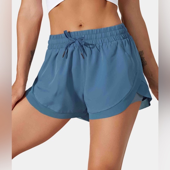 HALARA Pants - Halara Drawstring Contrast Flowy Mesh 2-in-1 Shorts Quiet Harbor Blue Size Large